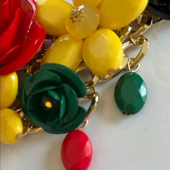 Statement Necklace Floral with Earrings red yellow green - Picture 9 of 11